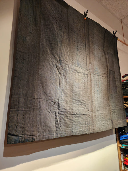 Vintage Indigo Shima Boro Sashiko Thick Rug Carpet 152 x 132cm 2.1kg