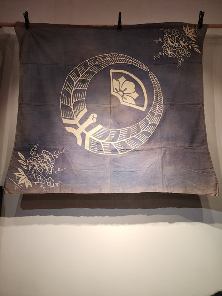 Boro Faded Indigo Kamon Tsutsugaki Furoshiki 125 x 137cm
