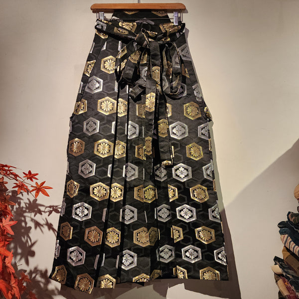 Vintage Black Golden Kamon Hakama Pants L95cm