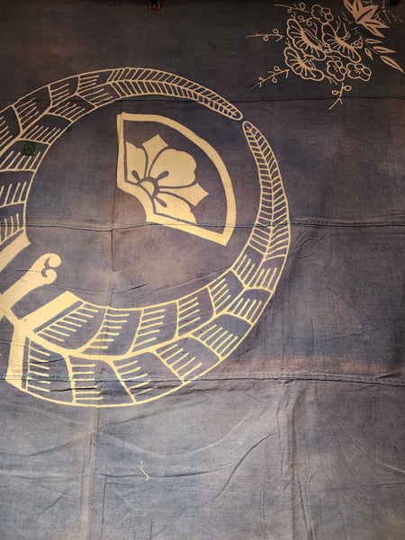 Boro Faded Indigo Kamon Tsutsugaki Furoshiki 125 x 137cm