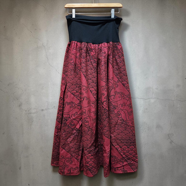 Red Mahogany Two Waves 8 Panel Long Dress Skirt
