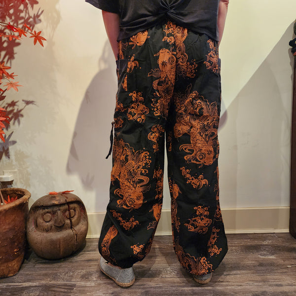 Orange Black Koi drawstring Elastic waist comfy pants