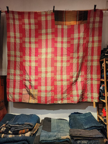 Vintage Boro Patchwork Sashiko Indigo Kasuri Thick Rug 172 x 182cm