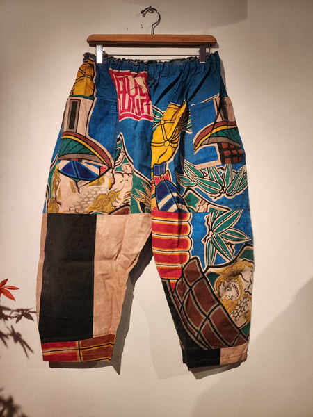 Retro Kakishibu Dyed Tenugui Samurai Flag Pants