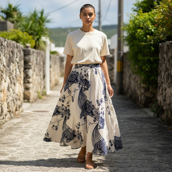 Natural White Sakura Koi A-Line Skirts