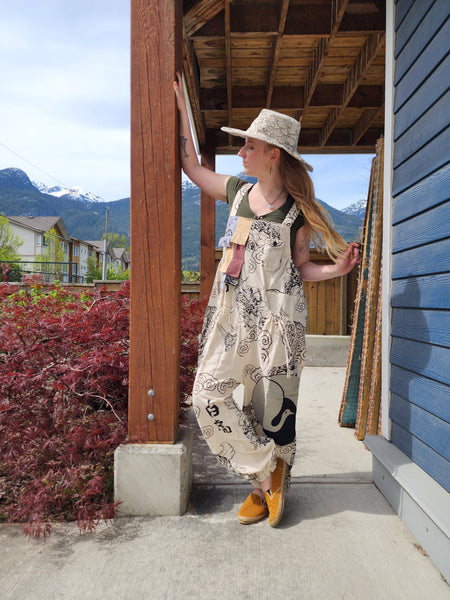 Crane Kamon White Tiger Patchwork Overall Jumpsuit