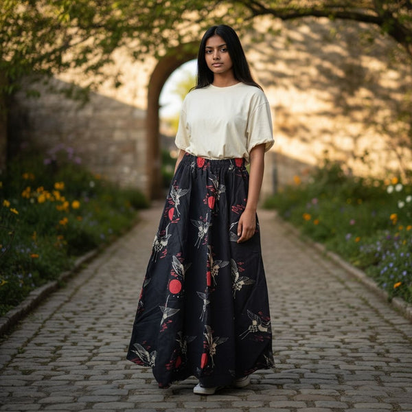 Black Crane & Sunset A-Line Skirts