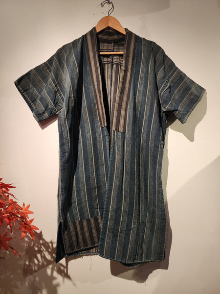 Vintage Indigo Boro Sashiko Reversible Noragi Short Sleeve