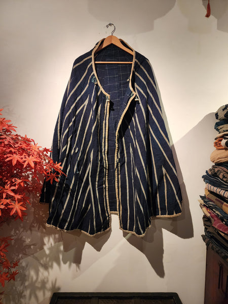 Vintage Indigo Boro Reversible Rain Cape with Padded Oil Paper inside