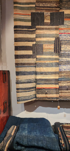 Vintage Japanese Sakiori Indigo Rug 155 x 165cm 2.3kg