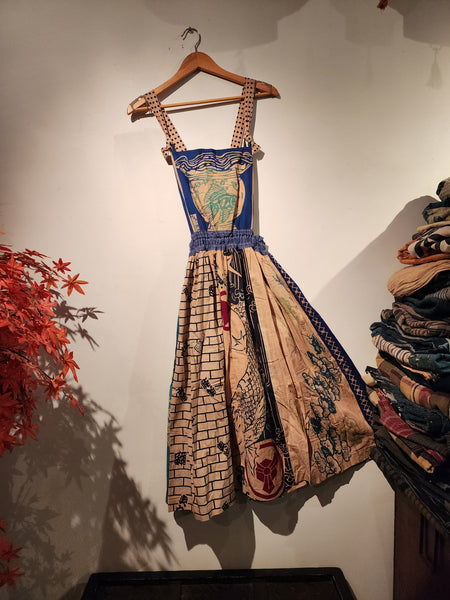 Retro Kakishibu Dyed Tenugui Long Dress