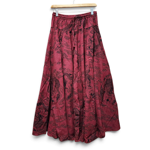 Red Mahogany Dragon 8 Panel Long Skirt with pockets