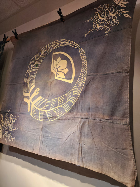 Boro Faded Indigo Kamon Tsutsugaki Furoshiki 125 x 137cm