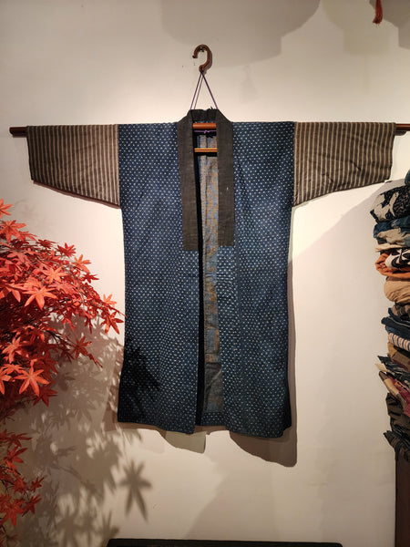 Vintage Sashiko Ikat Kasuri Indigo Long Noragi
