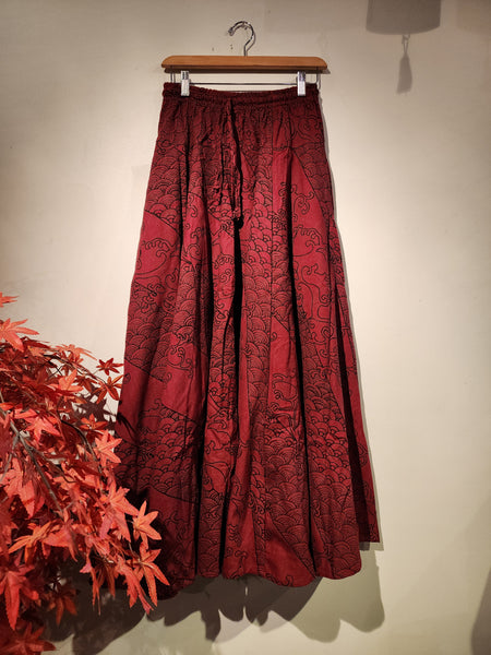 Red Mahogany Two Waves 8 Panel Long Skirt
