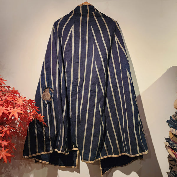 Vintage Indigo Boro Reversible Rain Cape with Padded Oil Paper inside