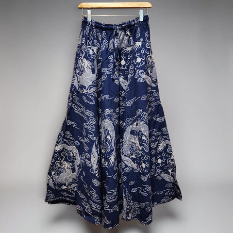 Navy Dragon 8 Panel Long Skirt with pockets