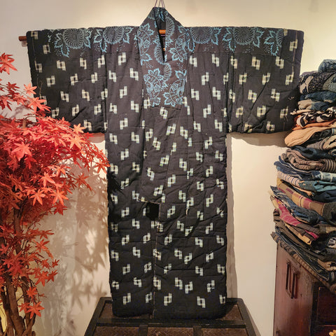 Vintage Winter Heavy Indigo Phoenix Ikat Kasuri Yogi Nightwear