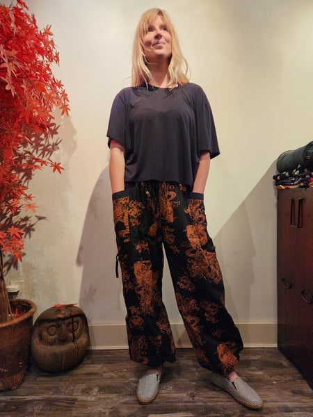Orange Black Koi drawstring Elastic waist comfy pants