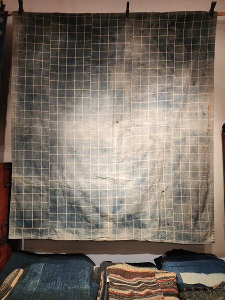 Vintage Faded Japanese Indigo Boro Zanshi Rug 160 x 180cm 1.6kg