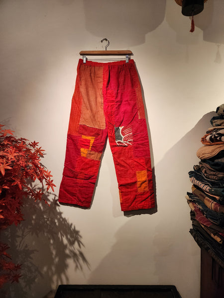 Retro Boro Sashiko Patchwork Safflower Monpe Pants