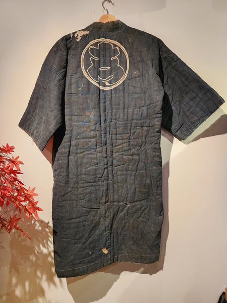 Antique 1930s Indigo Pre-War Boro Kogashira Japanese Fireman Padded Winter Hanten