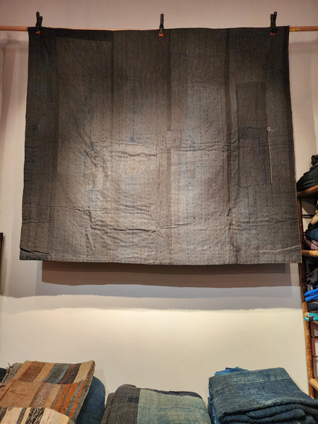 Vintage Indigo Shima Boro Sashiko Thick Rug Carpet 152 x 132cm 2.1kg