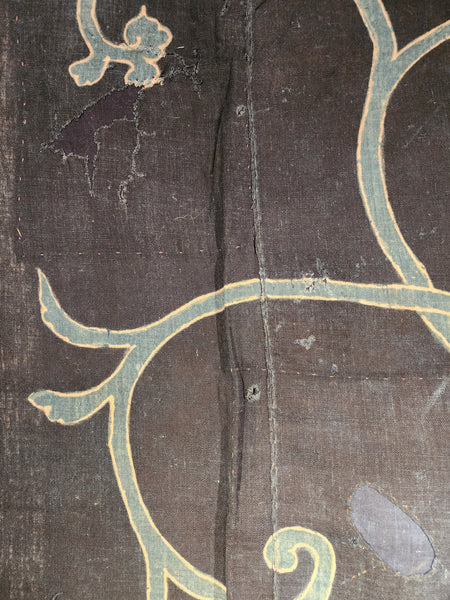 Vintage Japanese Aizome Indigo Kamon Boro Tsutsugaki Furoshiki 130 x 129cm