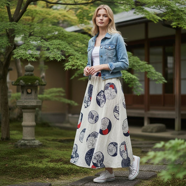 White Wind & Sunset Motif A-Line Skirts