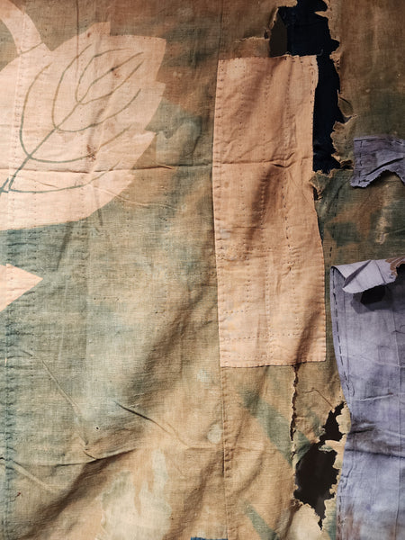 Boro Faded Japanese Patchwork Kamon Tsutsugaki Furoshiki 160 x 170cm