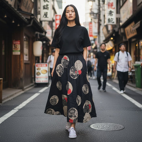 Black Wind & Sunset Motif A-Line Skirts