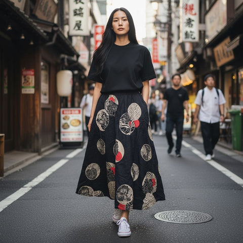 Black Wind & Sunset Motif A-Line Skirts