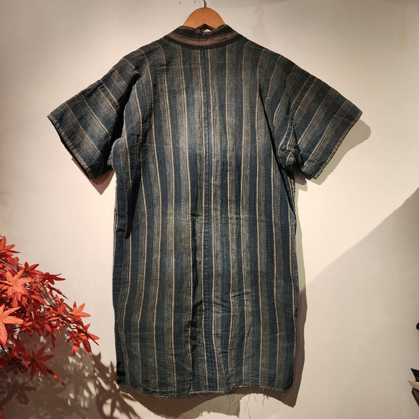 Vintage Indigo Boro Sashiko Reversible Noragi Short Sleeve