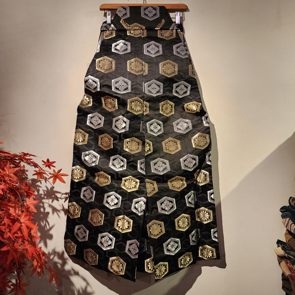 Vintage Black Golden Kamon Hakama Pants L95cm