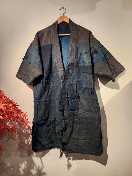 1930s Antique Indigo Boro Sashiko Tattered Patchwork Noragi Stray Clothes