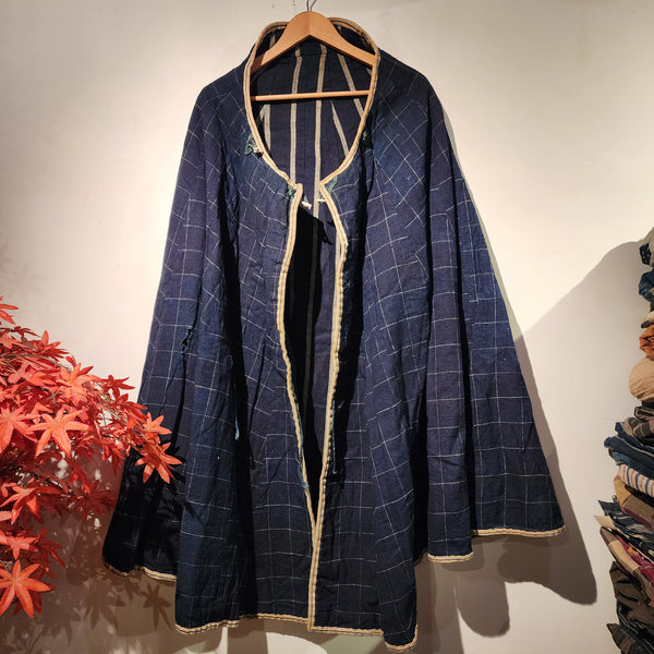 Vintage Indigo Boro Reversible Rain Cape with Padded Oil Paper inside
