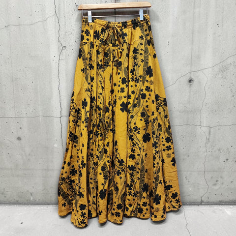 Mustard Yellow Cherry Blossom 8 Panel Long Skirt with pockets