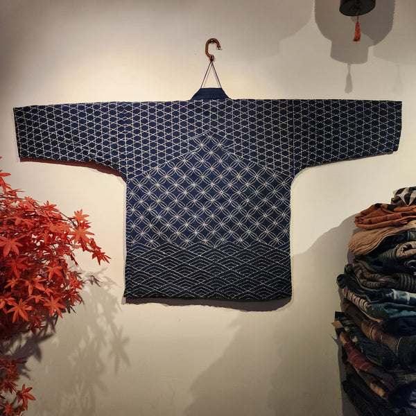 Vintage Japanese Indigo ikat Shibori Patchwork Noragi
