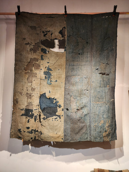 Antique Rustic Boro Japanese Indigo Sashiko Patchwork Futon Skin 155 x 125cm