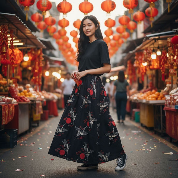 Black Crane & Sunset A-Line Skirts