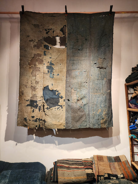 Antique Rustic Boro Japanese Indigo Sashiko Patchwork Futon Skin 155 x 125cm