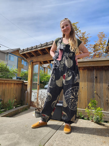 Water wheel Kamon Stonewash Sun & Cloud Patchwork Overall Jumpsuit
