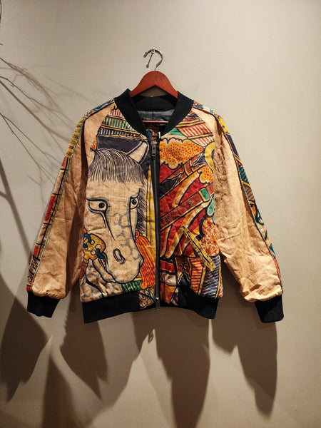 Retro Kakishibu Dyed Nobori Patchwork Samurai Sukajan Quilted Jacket