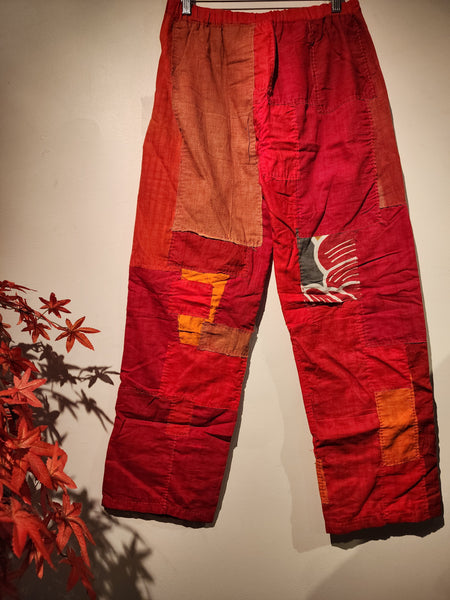 Retro Boro Sashiko Patchwork Safflower Monpe Pants