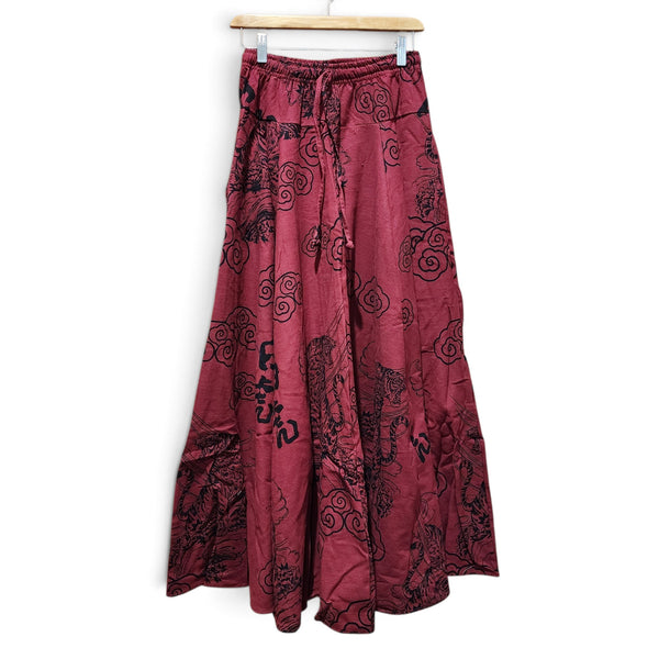 Red Mahogany Tiger 8 Panel Long Skirt with pockets