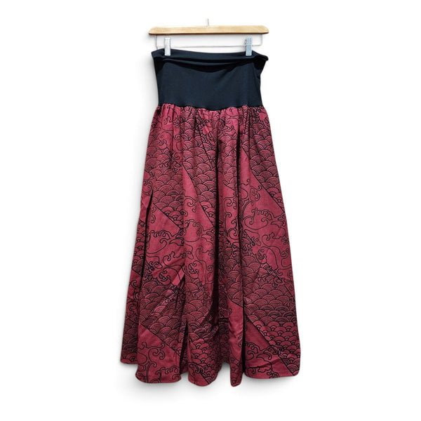 Red Mahogany Two Waves 8 Panel Long Dress Skirt