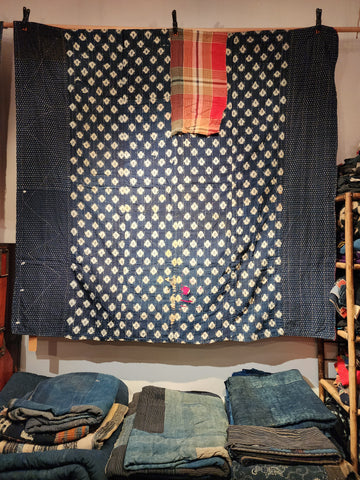 Vintage Boro Patchwork Sashiko Indigo Kasuri Thick Rug 172 x 182cm