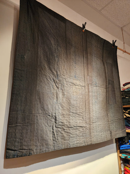 Vintage Indigo Shima Boro Sashiko Thick Rug Carpet 152 x 132cm 2.1kg