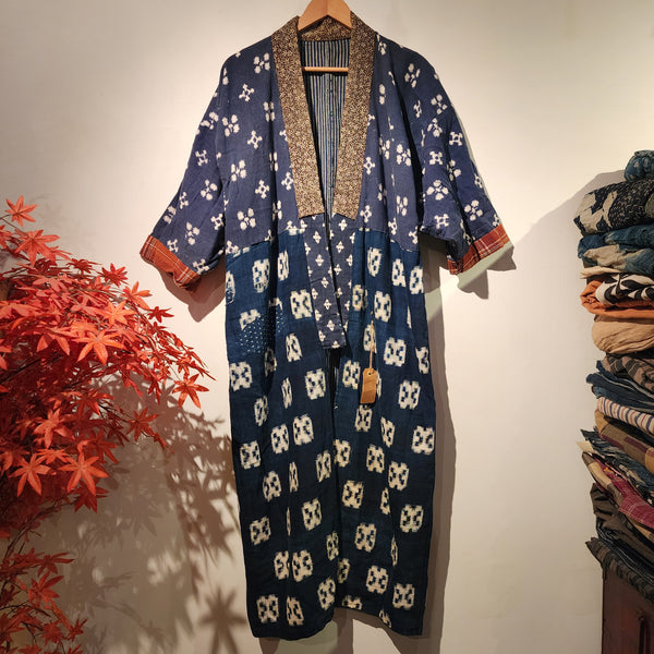 Vintage Ikat Kasuri Reversible Patchwork Long Noragi