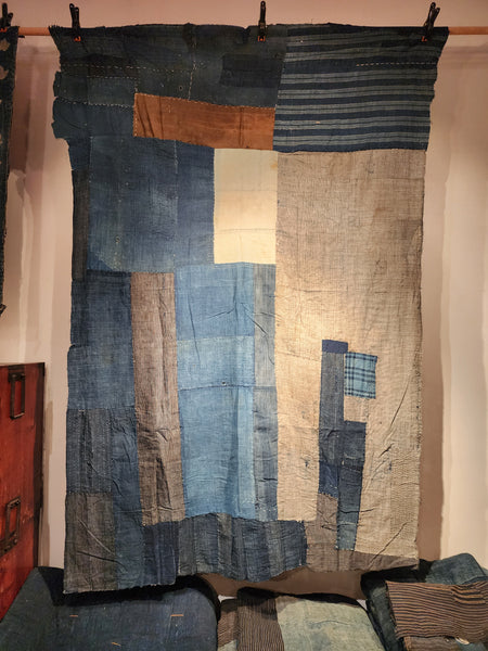 Vintage Boro Patchwork Sashiko Indigo Futon Skin Cover 208 x 140cm